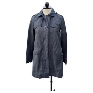 Zara Jacket Trench Coat Navy Blue Zip Front Lined Size XS